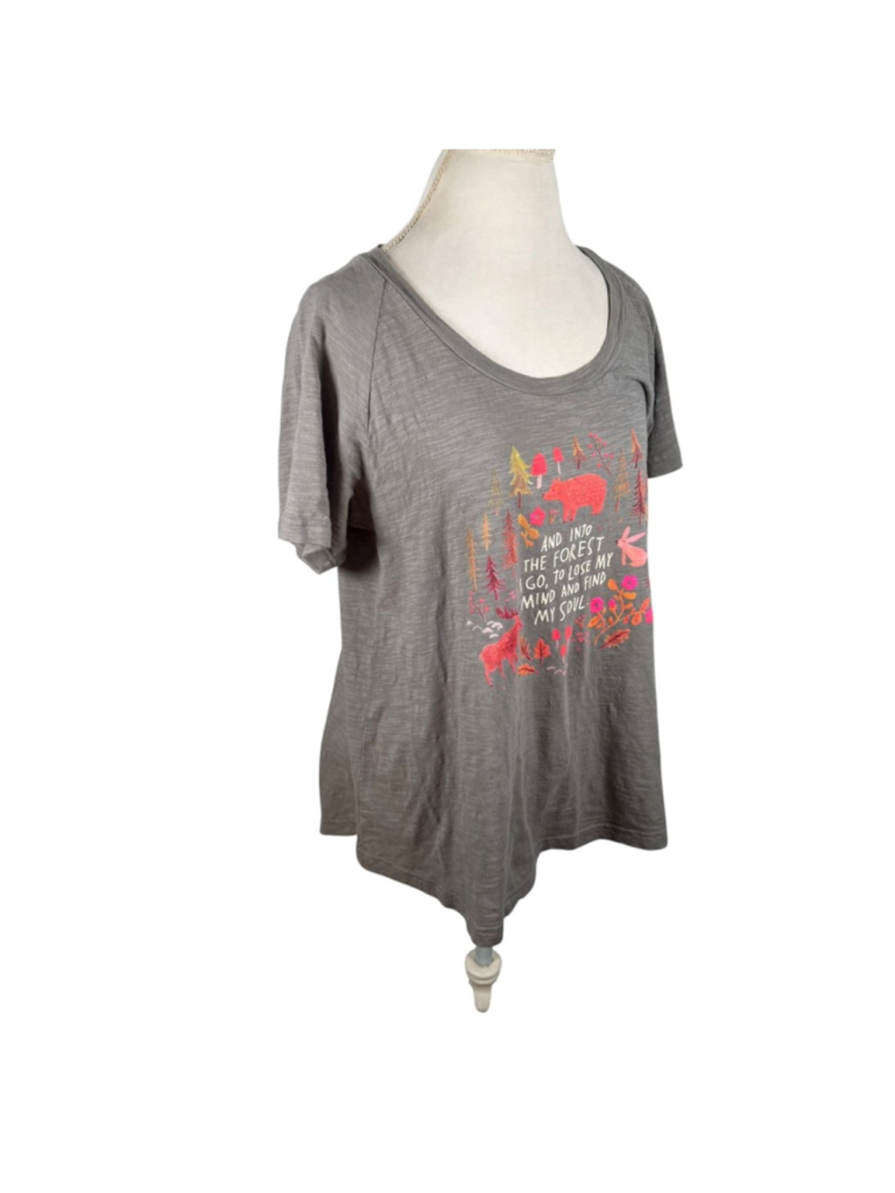 Natural Life Boho Graphic Tee Women's Size XL Gray Into The Forest I Go T- Shirt - Picture 7 of 10
